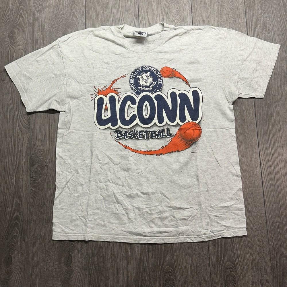 Vintage UConn Basketball T Shirt Mens XL Gray Made in USA University CT Lee